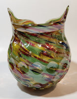 Owl Shaped Colorful Rainbow 6 1/4" Art Glass Vase