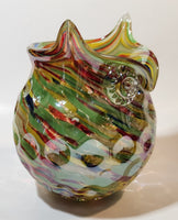 Owl Shaped Colorful Rainbow 6 1/4" Art Glass Vase