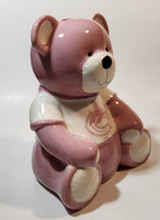 Rare Vancouver Canucks NHL Ice Hockey Team Pink and White 7" Tall Ceramic Teddy Bear Shaped Coin Bank