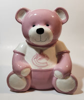 Rare Vancouver Canucks NHL Ice Hockey Team Pink and White 7" Tall Ceramic Teddy Bear Shaped Coin Bank