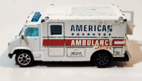 1989 Hot Wheels Workhorses American Ambulance White Die Cast Toy Car Emergency Paramedics Rescue Vehicle with Opening Rear Doors