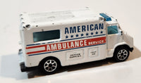 1989 Hot Wheels Workhorses American Ambulance White Die Cast Toy Car Emergency Paramedics Rescue Vehicle with Opening Rear Doors