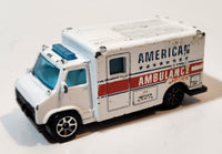 1989 Hot Wheels Workhorses American Ambulance White Die Cast Toy Car Emergency Paramedics Rescue Vehicle with Opening Rear Doors