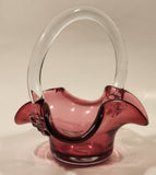 Vintage Cranberry Glass Candy Dish Basket