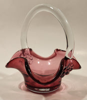 Vintage Cranberry Glass Candy Dish Basket