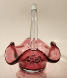 Vintage Cranberry Glass Candy Dish Basket