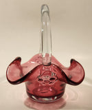 Vintage Cranberry Glass Candy Dish Basket