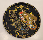 Vintage Disneyland California State Landmarks and Cartoon Characters Black 11" Diameter Round Tin Metal Serving Tray Souvenir