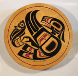 Vintage Clarence A. Wells Salmon and Spirit Bird Themed 10 1/2" Bent Wood Aboriginal Drum Art