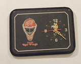 1980s Detroit Red Wings NHL Ice Hockey Team Black Lacquered Wood Wall Clock