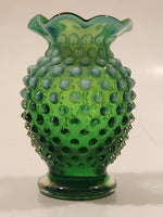 Vintage Fenton Hobnail Emerald to Mint Green 3 3/4" Tall Bud Vase with Ruffled Edge