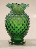 Vintage Fenton Hobnail Emerald to Mint Green 3 3/4" Tall Bud Vase with Ruffled Edge