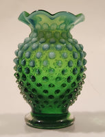 Vintage Fenton Hobnail Emerald to Mint Green 3 3/4" Tall Bud Vase with Ruffled Edge
