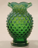 Vintage Fenton Hobnail Emerald to Mint Green 3 3/4" Tall Bud Vase with Ruffled Edge