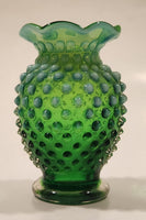 Vintage Fenton Hobnail Emerald to Mint Green 3 3/4" Tall Bud Vase with Ruffled Edge