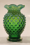 Vintage Fenton Hobnail Emerald to Mint Green 3 3/4" Tall Bud Vase with Ruffled Edge