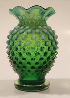 Vintage Fenton Hobnail Emerald to Mint Green 3 3/4" Tall Bud Vase with Ruffled Edge