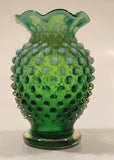 Vintage Fenton Hobnail Emerald to Mint Green 3 3/4" Tall Bud Vase with Ruffled Edge