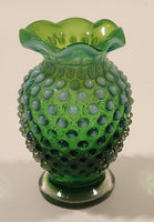 Vintage Fenton Hobnail Emerald to Mint Green 3 3/4" Tall Bud Vase with Ruffled Edge