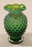 Vintage Fenton Hobnail Emerald to Mint Green 3 3/4" Tall Bud Vase with Ruffled Edge
