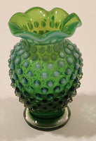 Vintage Fenton Hobnail Emerald to Mint Green 3 3/4" Tall Bud Vase with Ruffled Edge