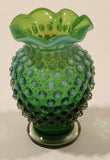 Vintage Fenton Hobnail Emerald to Mint Green 3 3/4" Tall Bud Vase with Ruffled Edge