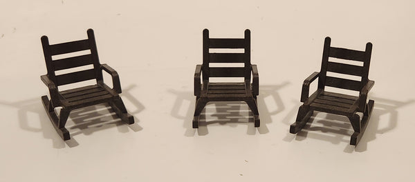 Vintage Playmobil Patio Porch Rocking Chairs Brown Plastic Dollhouse Toys Set of 3