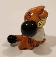 Vintage Enesco Garfield Bowler Holding Ball 2 1/2" Ceramic Figurine