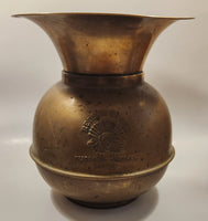 Antique Redskin Brand Chewing Tobacco Cut Plug Large Brass 10" Tall Spittoon