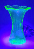 Antique Uranium Glass Ruffled 8 1/4" Tall Flower Vase