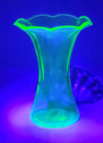 Antique Uranium Glass Ruffled 8 1/4" Tall Flower Vase