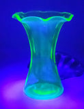 Antique Uranium Glass Ruffled 8 1/4" Tall Flower Vase