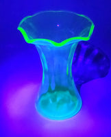 Antique Uranium Glass Ruffled 8 1/4" Tall Flower Vase