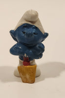 Vintage 1979 Peyo Bully Schleich Smurf with Shovel 1 3/4" Tall PVC Toy Figure Made in West Germany