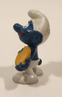 Vintage Peyo Bully Schleich Smurf With Biscuit Cookie 1 7/8" Tall PVC Toy Figure Made in West Germany