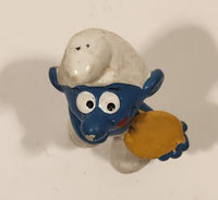 Vintage Peyo Bully Schleich Smurf With Biscuit Cookie 1 7/8" Tall PVC Toy Figure Made in West Germany