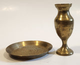 Vintage Engraved Brass Metal Miniature Dollhouse Vase and Tray