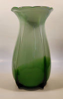 Green and Light Green Ruffle Top Open Bulb Flower 12" Tall Art Glass Vase