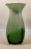 Green and Light Green Ruffle Top Open Bulb Flower 12" Tall Art Glass Vase