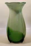 Green and Light Green Ruffle Top Open Bulb Flower 12" Tall Art Glass Vase