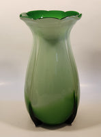 Green and Light Green Ruffle Top Open Bulb Flower 12" Tall Art Glass Vase