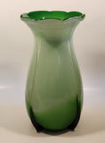 Green and Light Green Ruffle Top Open Bulb Flower 12" Tall Art Glass Vase