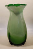 Green and Light Green Ruffle Top Open Bulb Flower 12" Tall Art Glass Vase