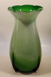 Green and Light Green Ruffle Top Open Bulb Flower 12" Tall Art Glass Vase