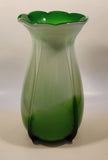 Green and Light Green Ruffle Top Open Bulb Flower 12" Tall Art Glass Vase