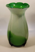 Green and Light Green Ruffle Top Open Bulb Flower 12" Tall Art Glass Vase