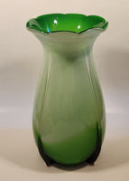 Green and Light Green Ruffle Top Open Bulb Flower 12" Tall Art Glass Vase