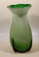 Green and Light Green Ruffle Top Open Bulb Flower 12" Tall Art Glass Vase