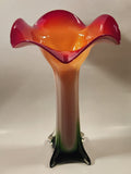 Murano Style Red White Green Jack In The Pulpit Lily Shaped 14 3/4" Tall Art Glass Flower Vase