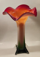 Murano Style Red White Green Jack In The Pulpit Lily Shaped 14 3/4" Tall Art Glass Flower Vase